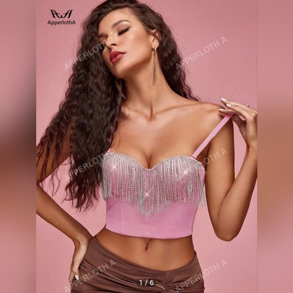 ✨️Any 3 for $15✨️ SHEIN Small Festival Pink Rhinestone Bustier Top - Picture 8 of 13